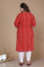 Miravan Women's Plus Size Festive Wear Red Bandhani Printed Straight Kurta | Grocsy