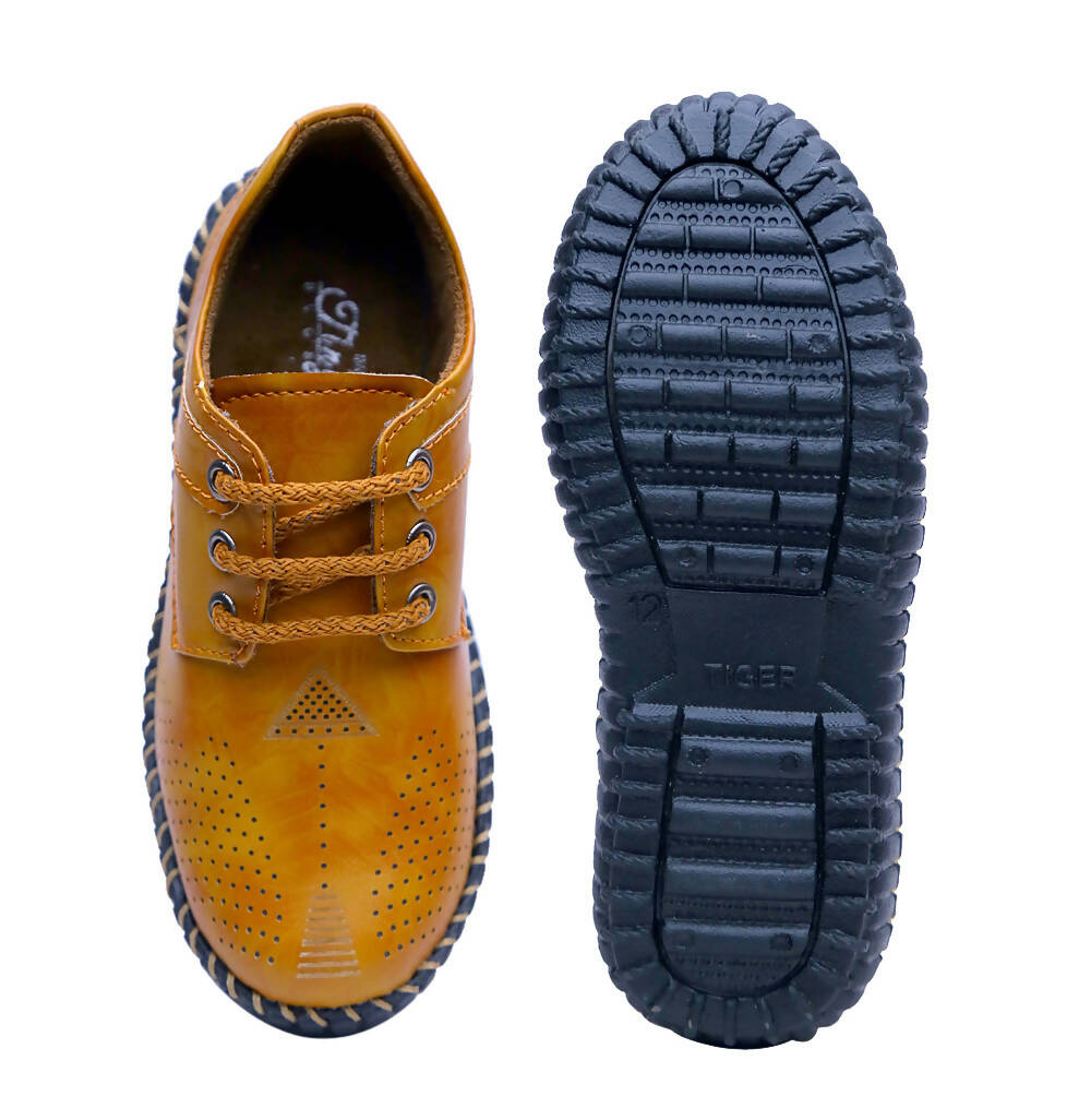 Tiny Bugs Boys Casual Lace Up Shoes - Tan | Grocsy