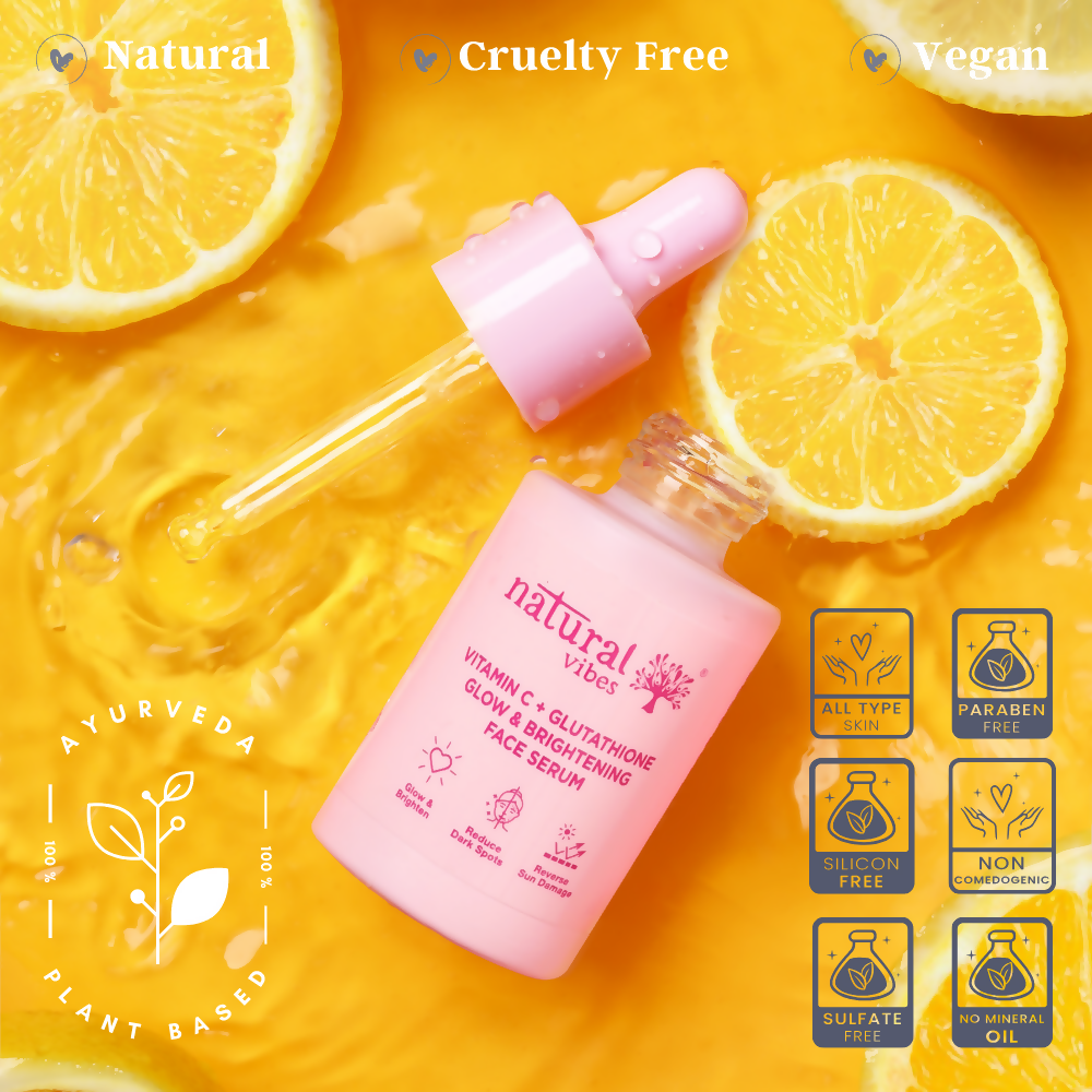 Natural Vibes Vitamin C + Glutathione Glow & Brightening Face Serum | Grocsy