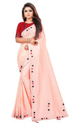 Vamika Peach Sana Silk Diamond And Pom Pom Saree | Grocsy