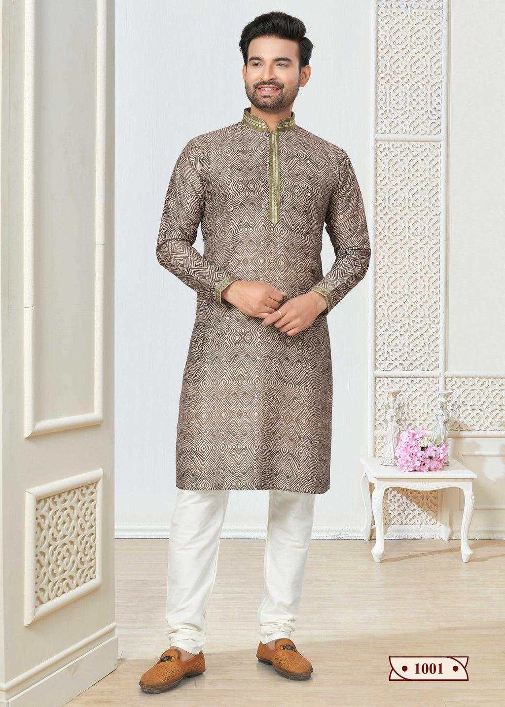 Joban Fashion Men's Grrey Cotton printed Kurta Pyjama set | Grocsy