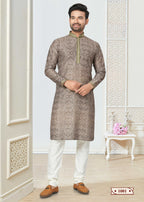 Joban Fashion Men's Grrey Cotton printed Kurta Pyjama set | Grocsy