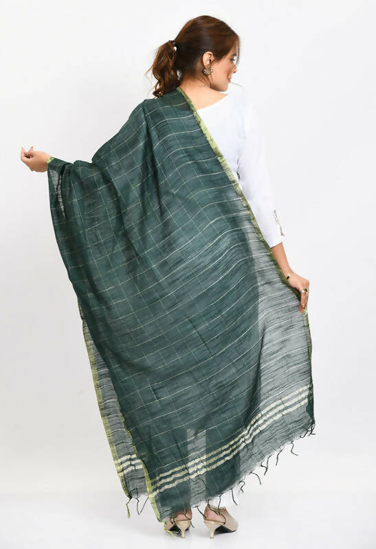 Mominos Fashion Moeza Women's Cotton Zari Box Bottle Green Dupatta | Grocsy