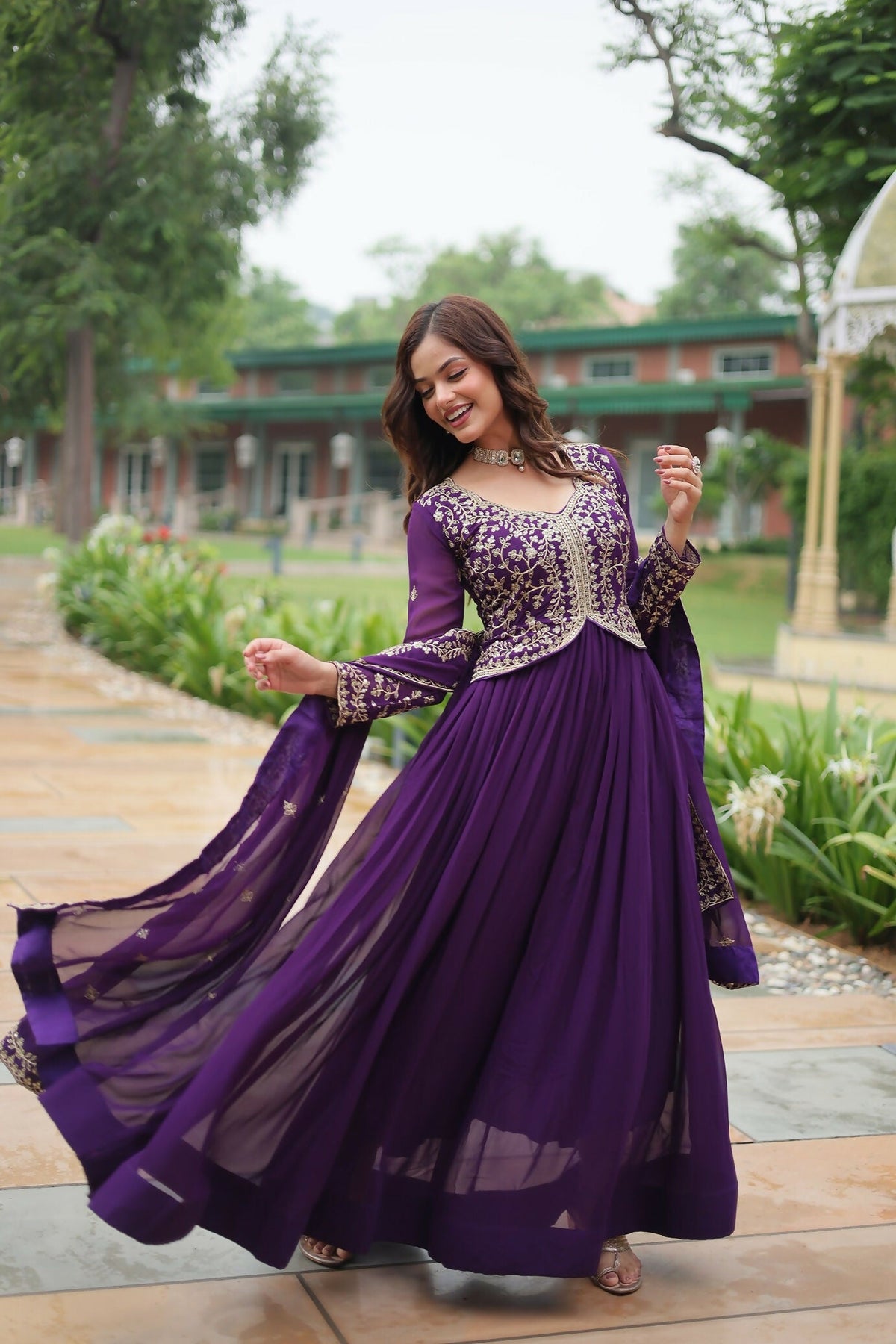Joban Fashion Purple Georgette Sequence Embroidery Work Kurta Set | Grocsy