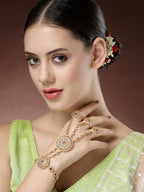 NVR Women's Gold-Polished CZ Stone-Studded Handcrafted Ring Bracelet | Grocsy