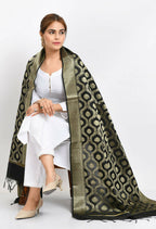 Mominos Fashion Moeza Women's Banarsi Silk All Over Woven Design Black Dupatta | Grocsy