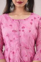 Partywear Designer Hand Screen and Foil Print pink Pure chanderi Gown - Anbazaar | Grocsy