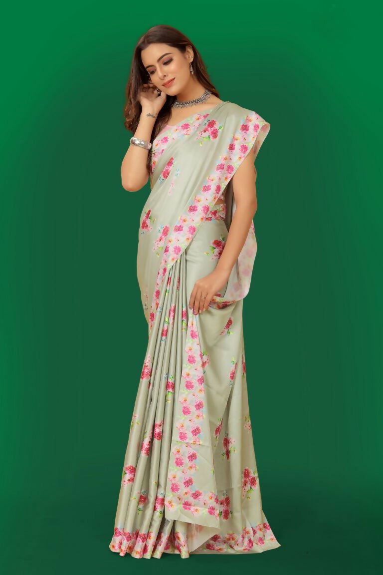 Aayaa Designer Printed Satin Saree - Multi Color | Grocsy