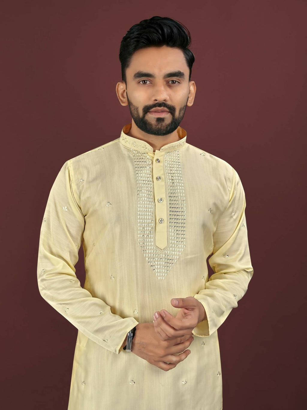 Anaita Yellow Embroidered Silk Straight Kurta | Grocsy