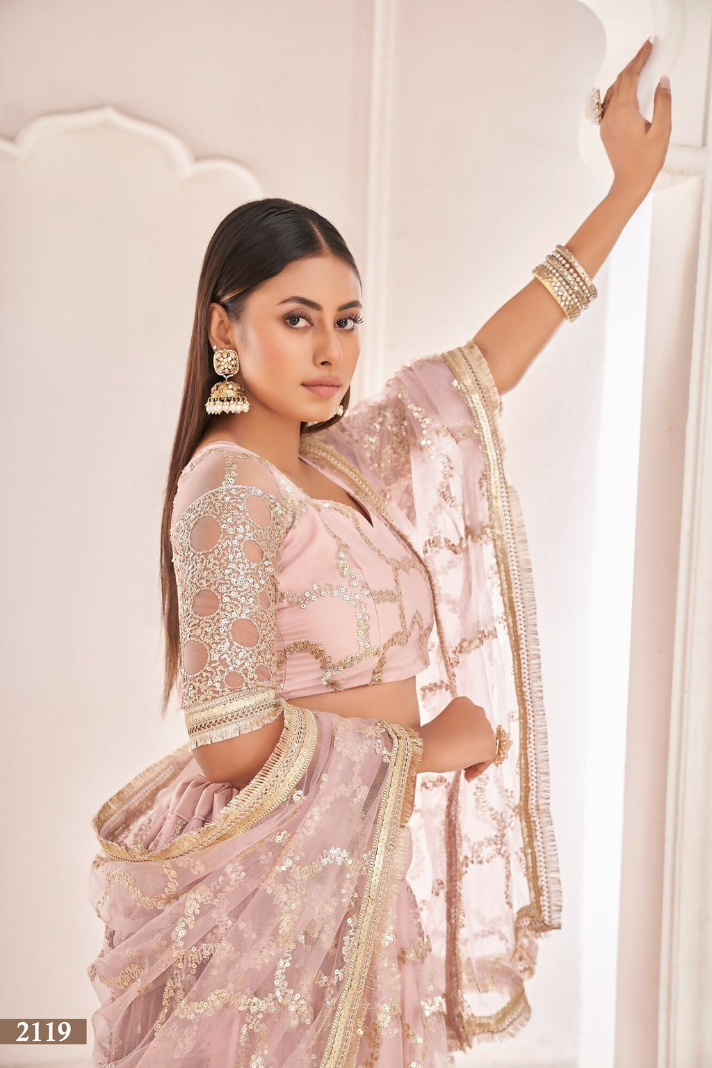 Eilara Women'S Baby Pink Butterfly Net Embroidered Thread Work Party Wear Lehenga Choli | Grocsy