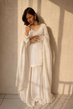 Teeya Creation Womens New Trending Less and Mirror Work Kurta Palazzo Set - White | Grocsy