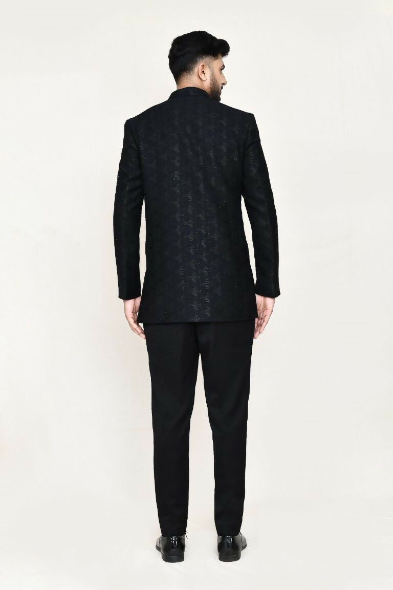 Joban Fashion Black Colored Imported Jacquard Fabric Open Prince Coat, Jacket With Pant | Grocsy