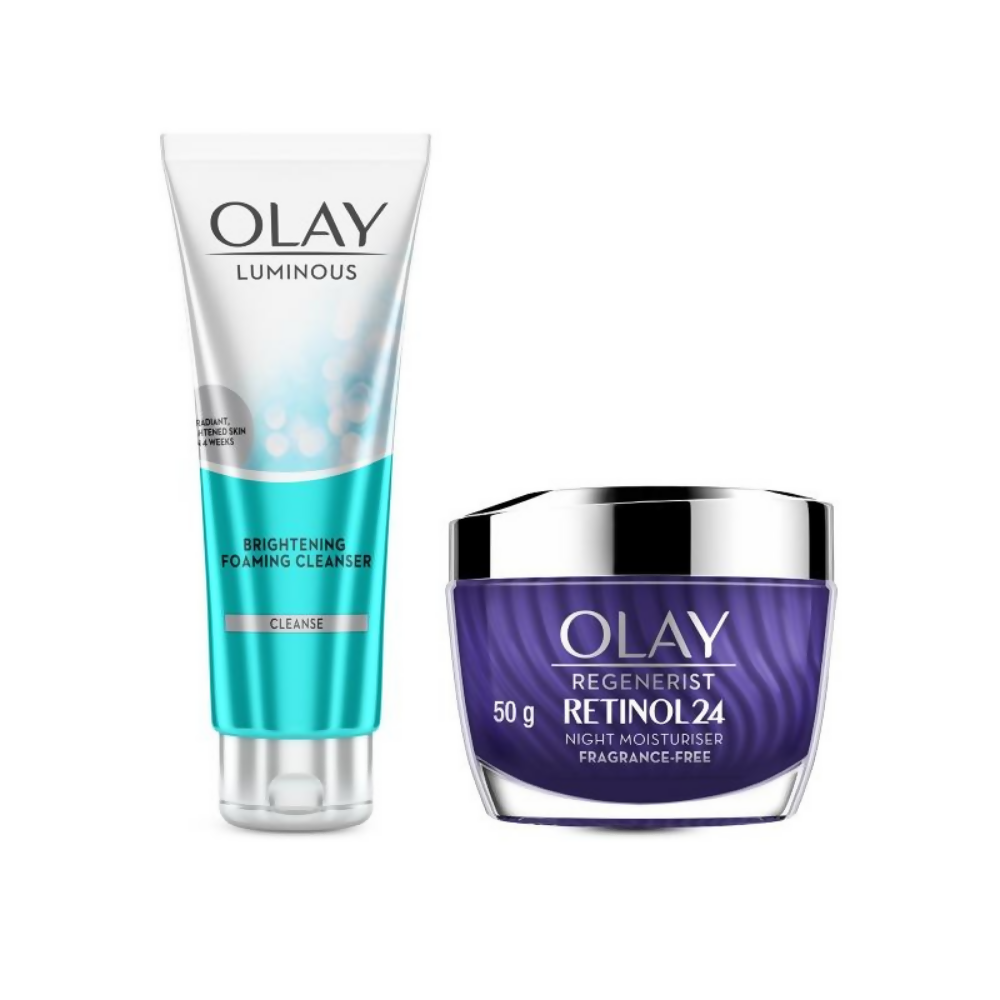 Olay Retinol Kit For Overnight Repair, Anti-Ageing Night Cream With Cleanser | Grocsy