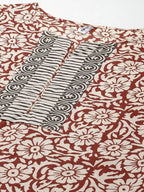Yufta Women Beige And Rust Printed Kurta with Trouser & With Dupatta | Grocsy