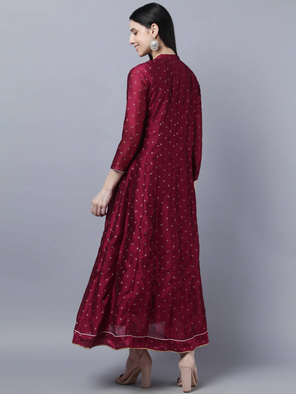 Myshka Women Brown Gold-Toned Anarkali Kurta With Dupatta | Grocsy