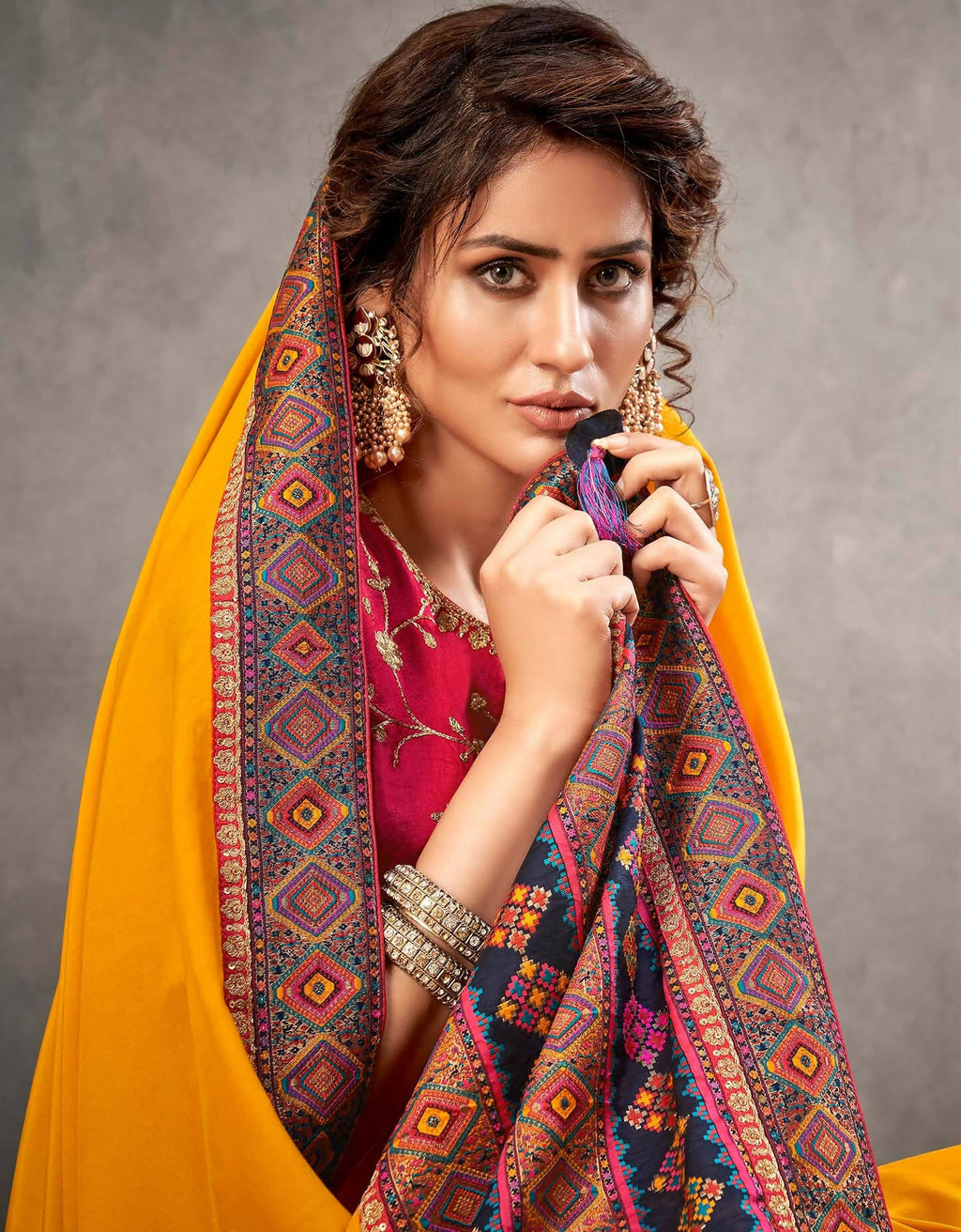 Yellow Satin Silk Zari, Cord And Sequins Embroidery Saree - Norita Arinya | Grocsy