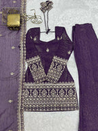 Teeya Creation Wine Purple Silk Sharara Suit With Embroidered Dupatta Set | Grocsy