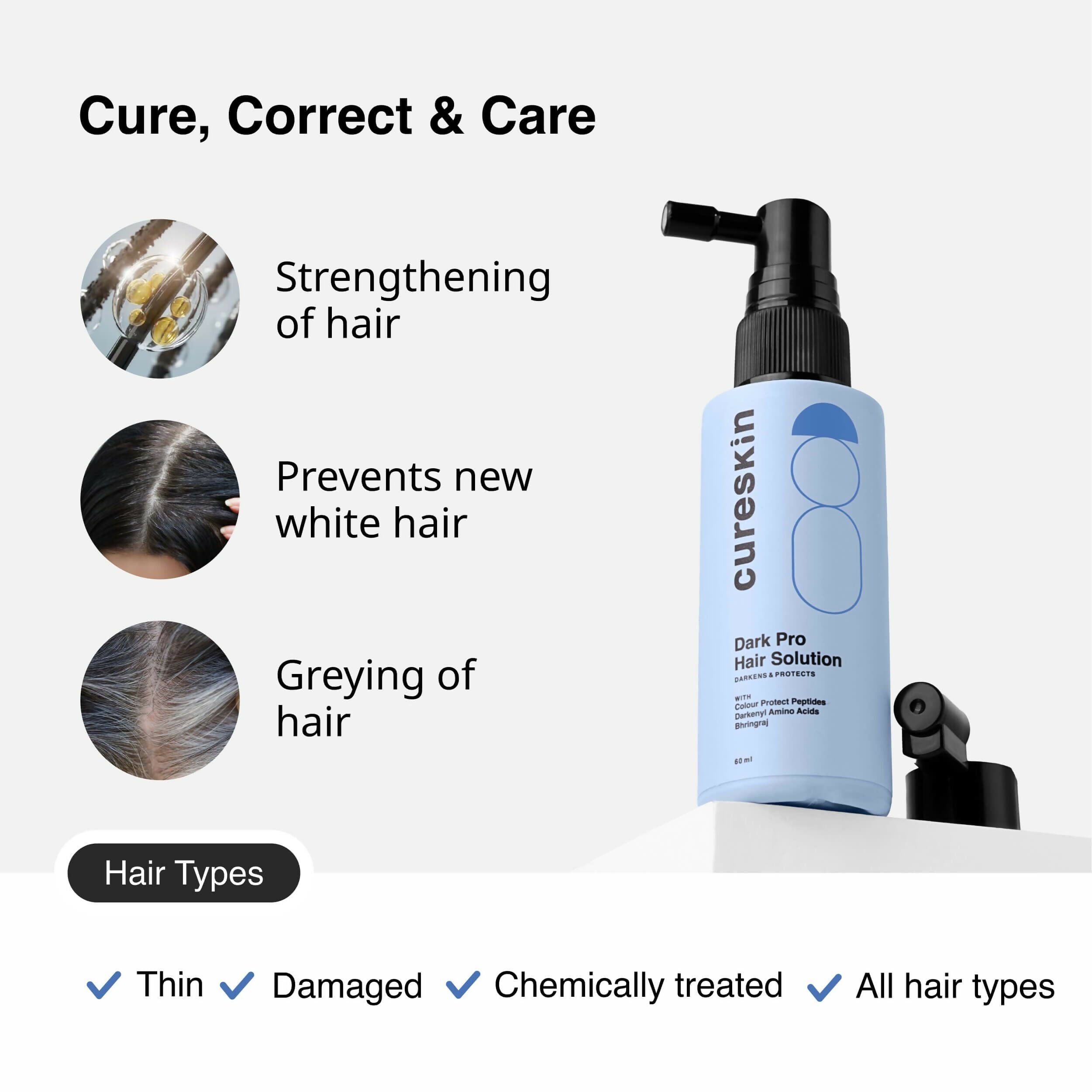 Cureskin Dark Pro Hair Solution Natural Hair Darkener with Colour Protection | Grocsy