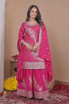 Lehenga Mart Designer Sharara Suit With Kurta, Sharara, Dupatta For Women-Pink | Grocsy