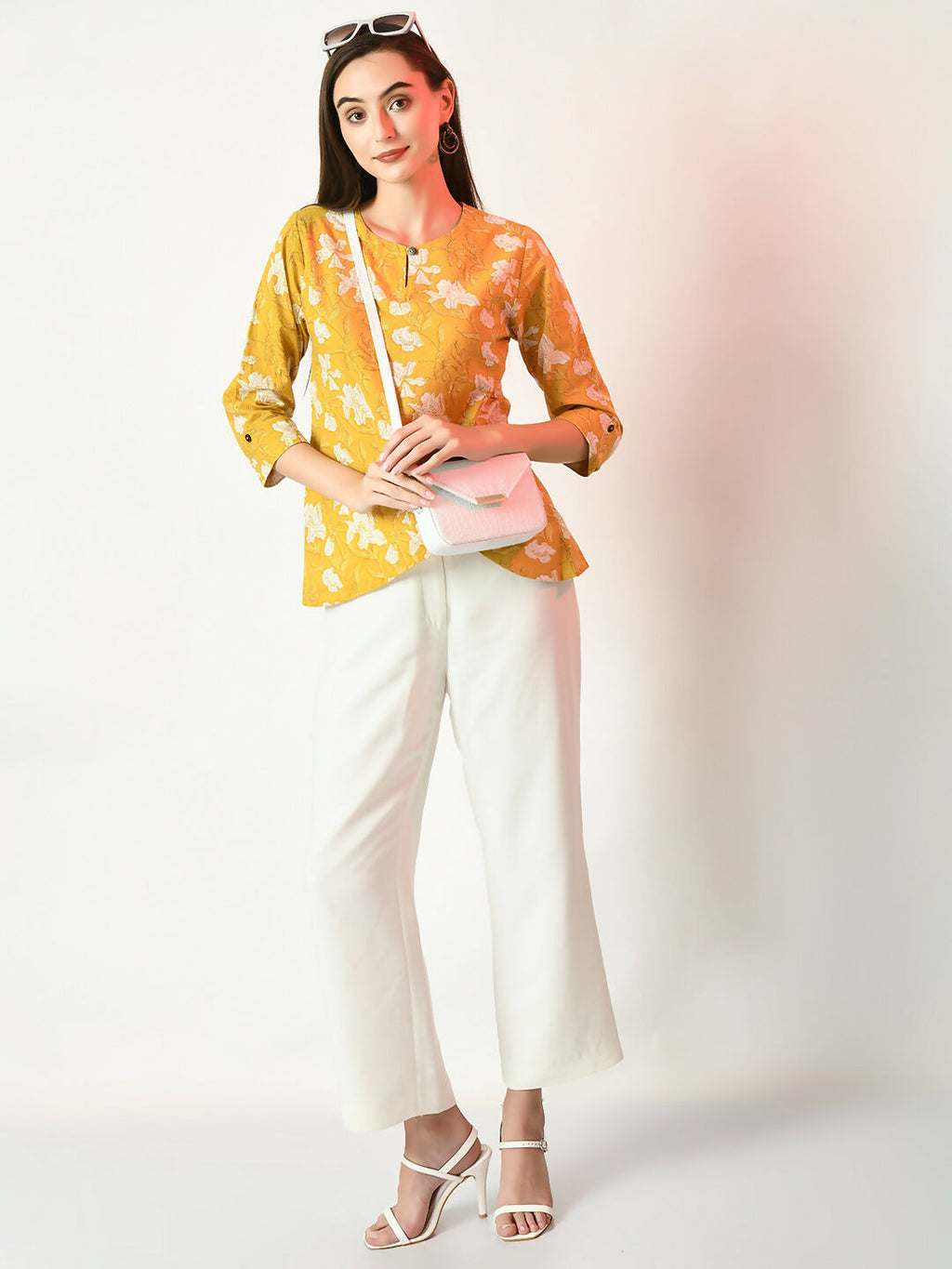 Myshka Women's Yellow Printed Top | Grocsy
