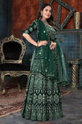 Jyoti Fashion Beautiful Bottle Green Faux Georgette 3MM Sequins with Thread & Jari Embroidery Lehenga Choli with Dupatta | Grocsy