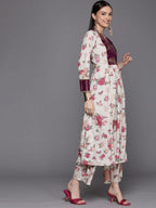 Ahalyaa Womens Beige Crepe Digital Printed Kurta Palazzo Set | Grocsy