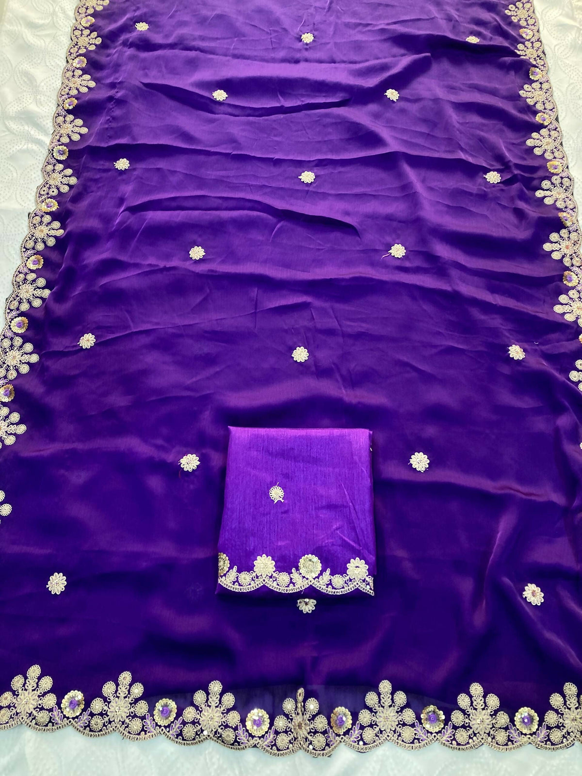 Teeya Creation New Trendy Party Wear Soft Satin Chiffon Saree-Purple | Grocsy