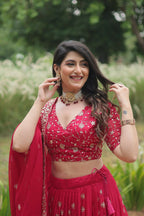 Vastranavya Designer Heavy Sequins & Thread Embroidered work Lehenga Choli - Red | Grocsy