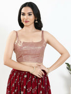 Joban Fashion Rose Gold Velvet Padded Blouse With Square Neck Sleeveless | Grocsy