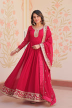 Joban Fashion Maroon Georgette Sequence Embroidery Work Kurta Set | Grocsy