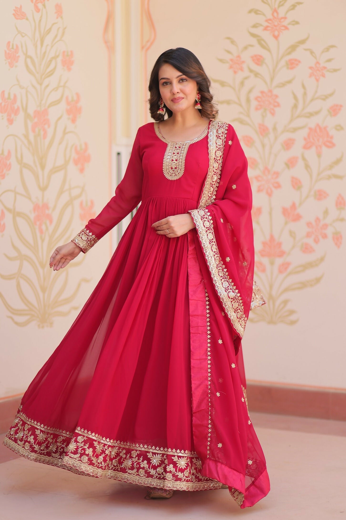 Joban Fashion Maroon Georgette Sequence Embroidery Work Kurta Set | Grocsy
