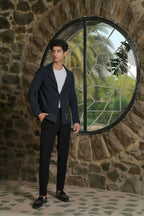 Noir Canvas Blazer – Black 4-Way Stretch Graphic Detail Suit For Men | Wedding & Party Wear by Hilo Design | Grocsy