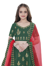 Dwiden Green Kamal Tafetta Sattin Semi-Stitched Girl's Lehenga Choli | Grocsy