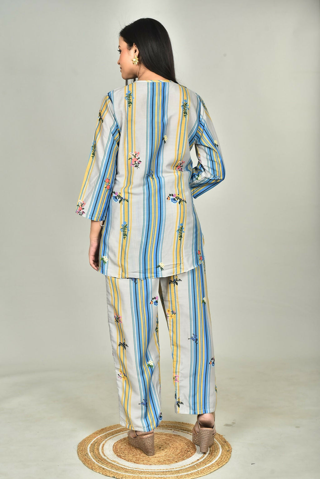 Morchari Digital Print Semi Muslin Co-Ord Set Top & Trouser-Multicolor | Grocsy