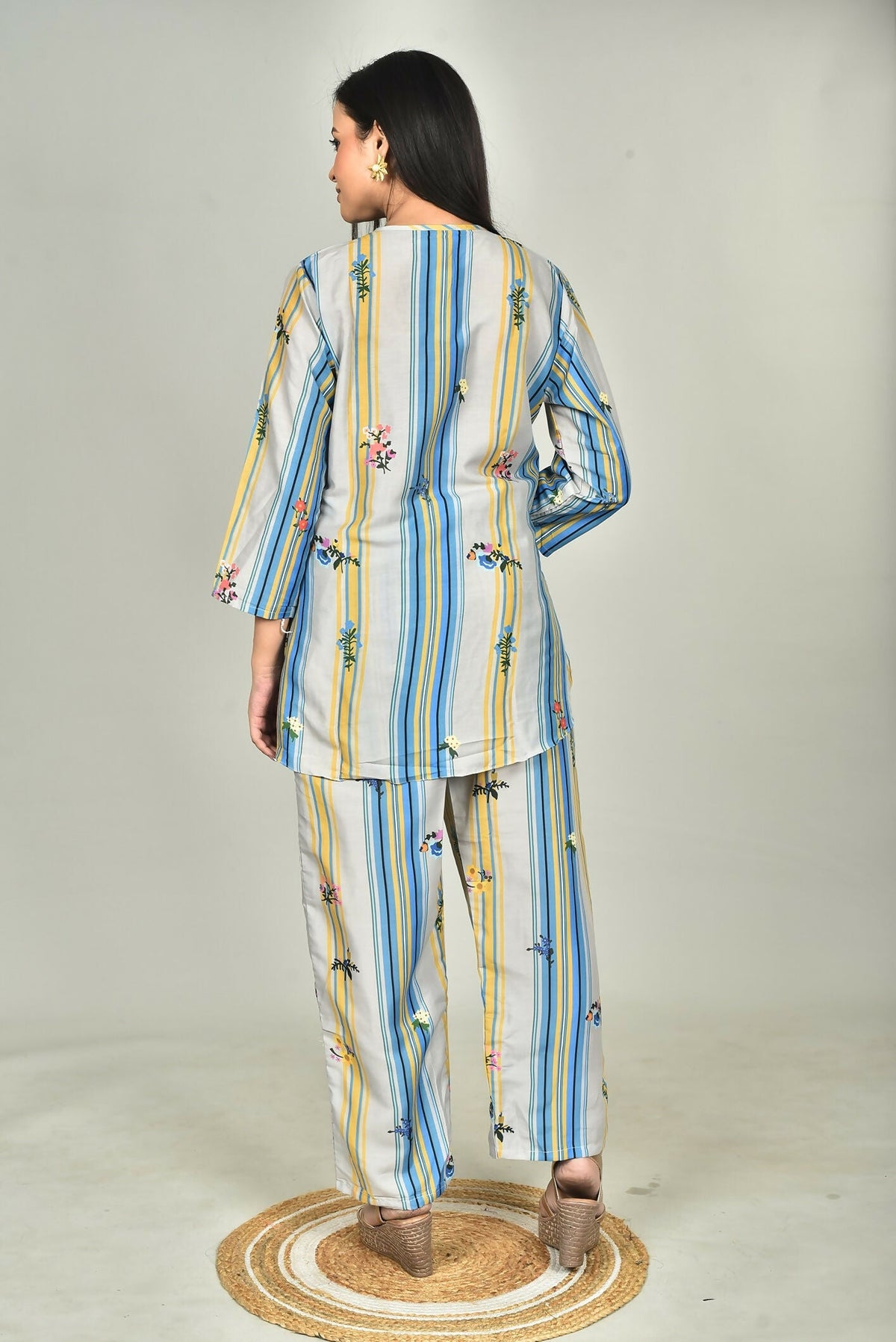 Morchari Digital Print Semi Muslin Co-Ord Set Top & Trouser-Multicolor | Grocsy
