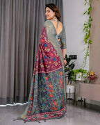 PR Fashion Purple Pure Handloom Linen Saree | Grocsy
