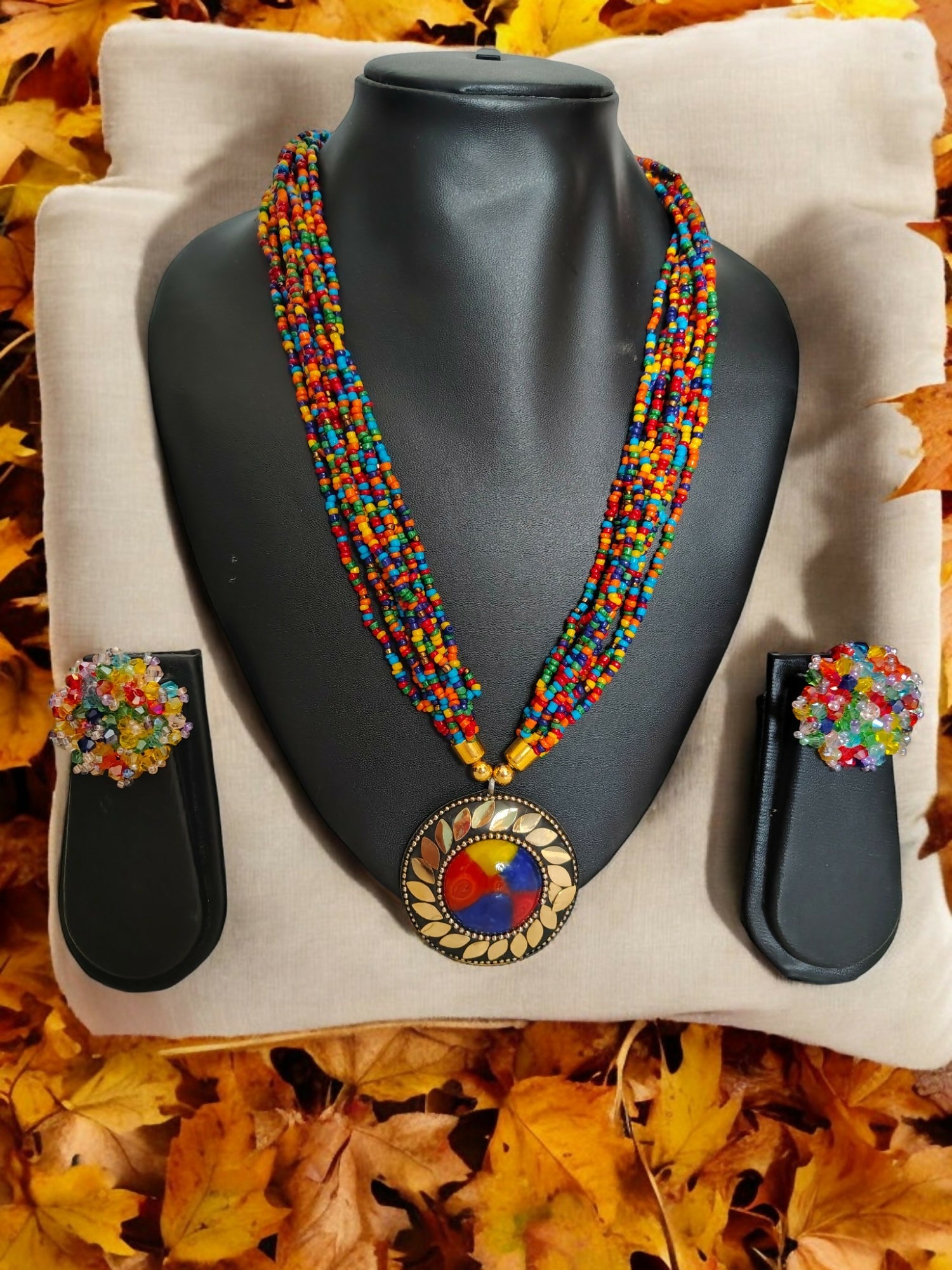 Inhanns All-Day Statement Beaded Necklace Set - Multi Colour | Grocsy