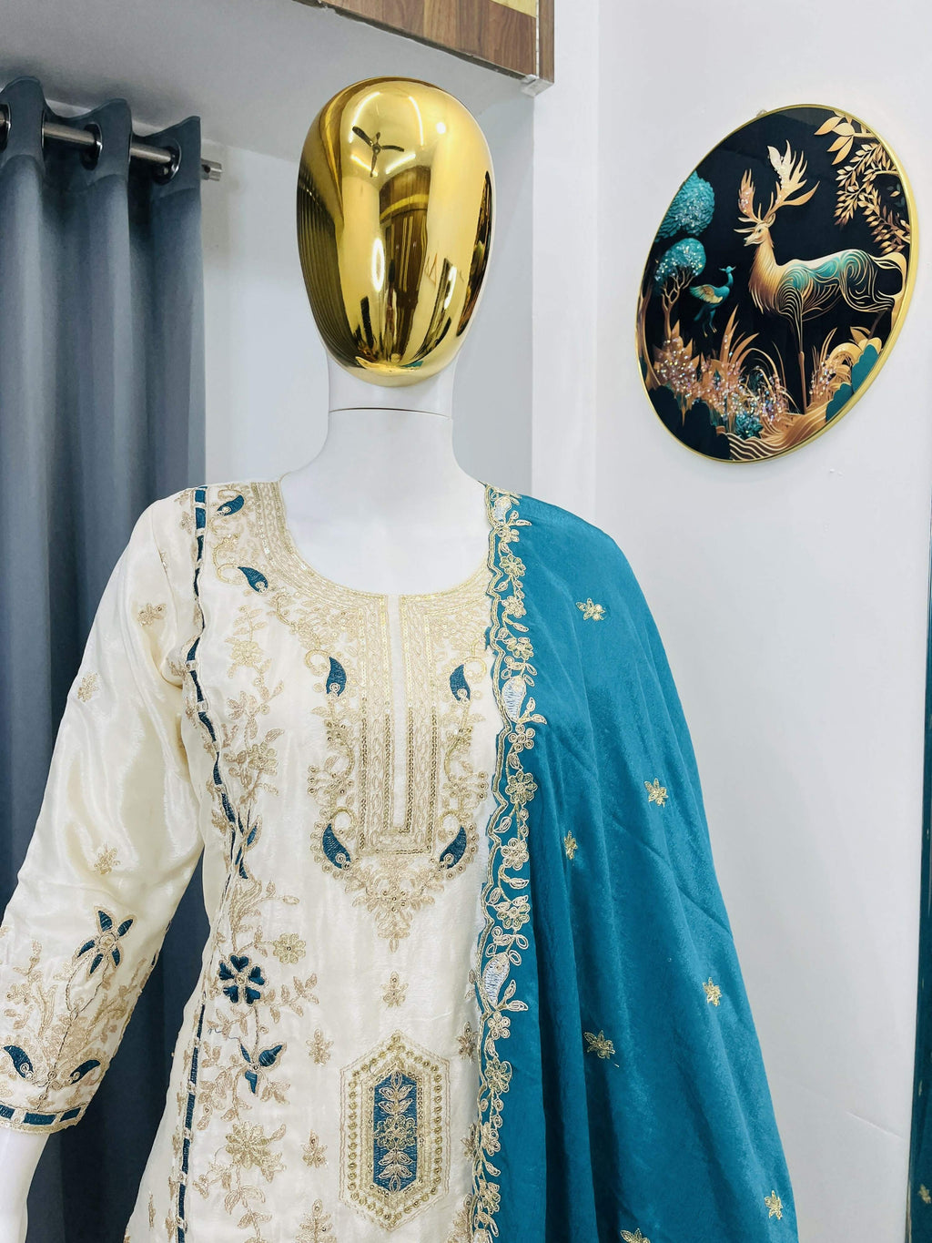 Teeya Creation White Color Chinon Silk Party Wear Trending Palazzo Set | Grocsy