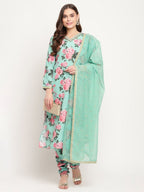 Ahalyaa Women Green Floral Printed Regular Kurta Churidar Set & With Dupatta | Grocsy