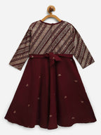 Ahalyaa Wine Crepe Glitter Print Kids Kurta For Girls | Grocsy