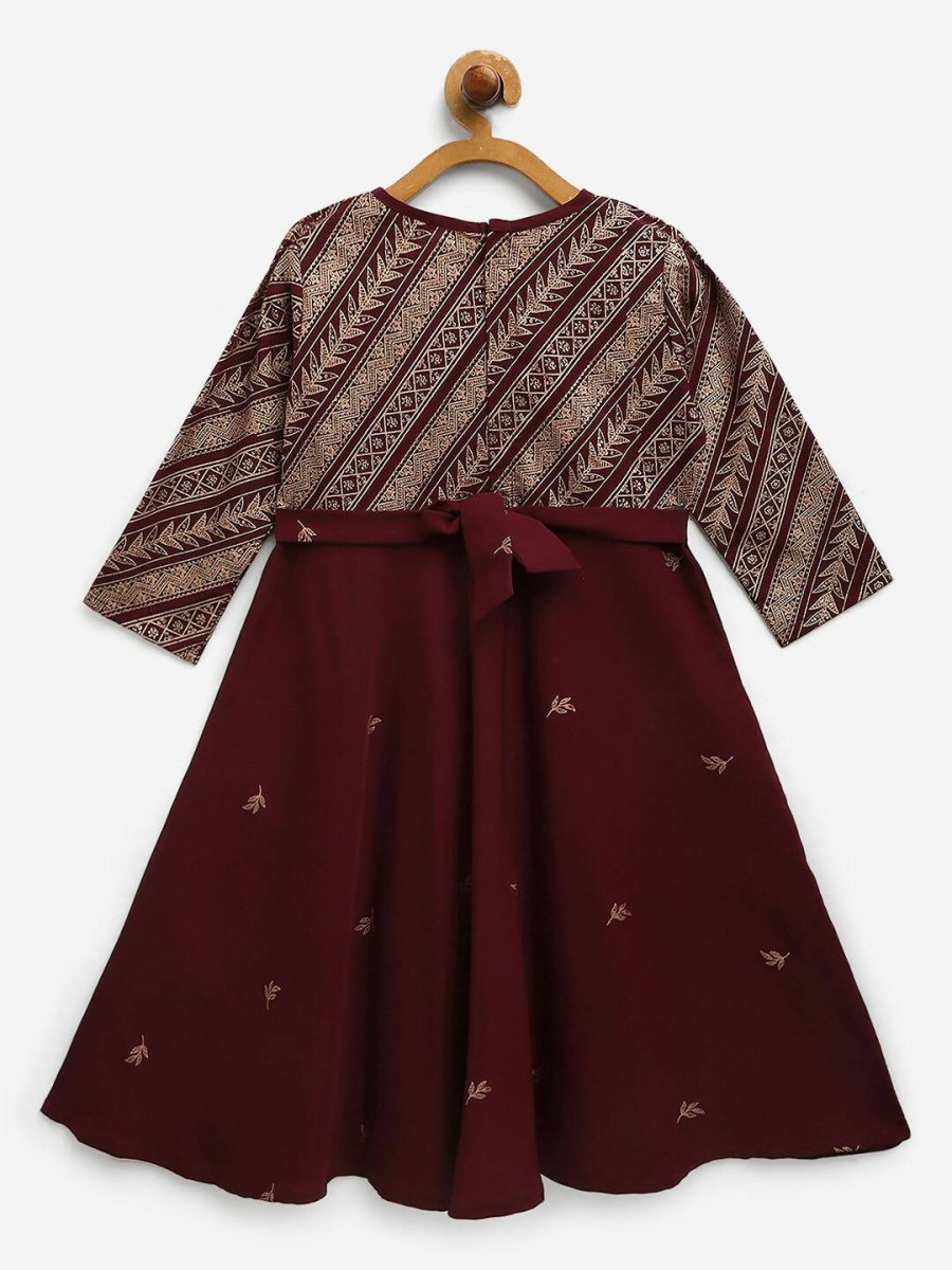Ahalyaa Wine Crepe Glitter Print Kids Kurta For Girls | Grocsy