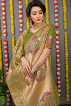 Jyoti Fashion Women's Green Paithani Silk Zari Woven Saree with Blouse | Grocsy