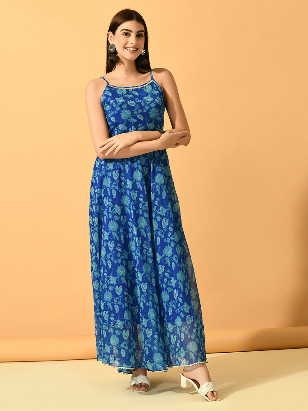 Myshka Women's Blue Festive Flared Anarkali Kurta With Dupatta sets | Grocsy