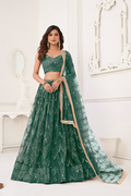 Eilara Glamorous Bottle Green Net With Sequins And Thread Embroidery Real Mirror Work Lehenga Choli For Wedding | Grocsy