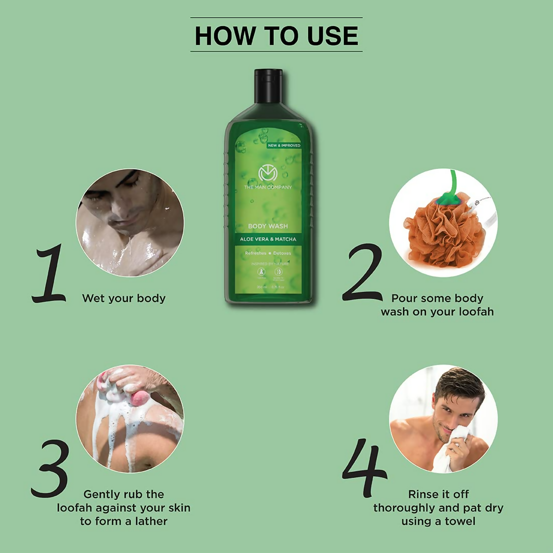 The Man Company Aloe Vera & Matcha Body Wash For Glowing & Smooth Skin Enriched With Green Tea & Moringa Leaf Extract | Grocsy