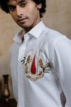 British White Sri Vari Sutra Shirt By Hilo Design | Grocsy
