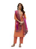 The52 Orange Women's Gorgeous Embroidered Rayon Fabric with Straight Kurta, Pant and Dupatta Set | Grocsy