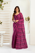 Vastranavya Magenta Digital Printed Linen Ready To Wear Designer Saree with Unstitched Blouse | Grocsy