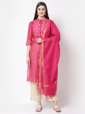 Myshka Pink Color Chanderi silk Printed Kurta With Pant Dupatta Set | Grocsy