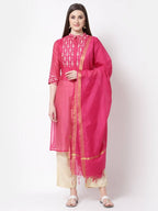 Myshka Pink Color Chanderi silk Printed Kurta With Pant Dupatta Set | Grocsy